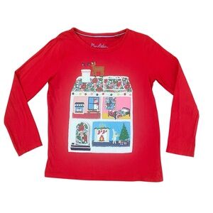 Mini Boden Red Long Sleeve Tee with Festive House Design